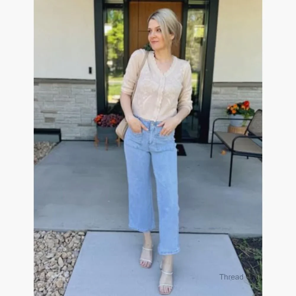 Cropped Cardigan Sweater 3/4 Sleeve Button Down Lightweight Knit Shrug - Picture 5 of 7